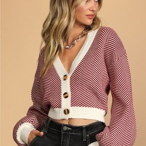 Lulus red & white striped sweater w/ 2 buttons sweater knit material.